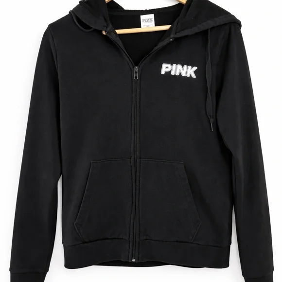 Y2k Inspired PINK Victoria's Secret Black Hoodie with Colorful Graphic - Picture 2 of 3
